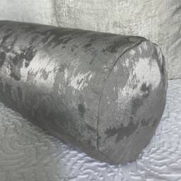 Luxurious Duck Feather Bolster Cushion Silver Grey Metallic Fabric, Handmade Cylinder Pillow 16x6 - Tessere Pewter Clarke And - thumbnail 3