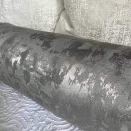 Luxurious Duck Feather Bolster Cushion Silver Grey Metallic Fabric, Handmade Cylinder Pillow 16x6 - Tessere Pewter Clarke And - thumbnail 4