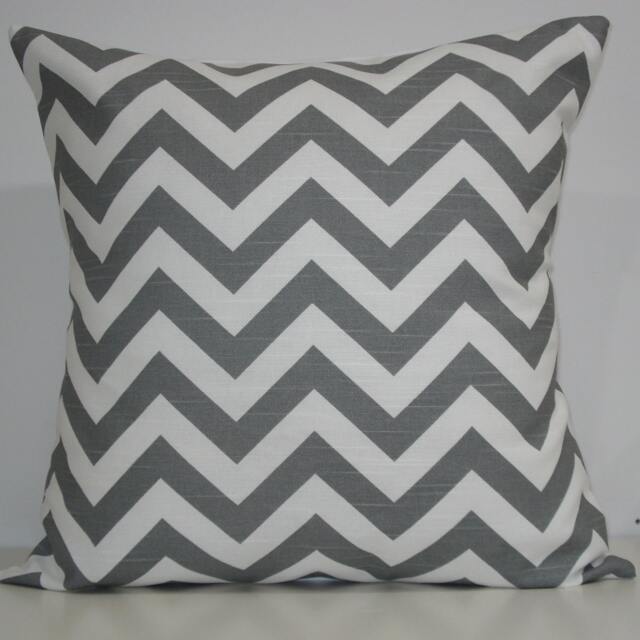 New 18x18 Inch Designer Handmade Pillow Case in Grey & White Chevron Zig Zag Pattern