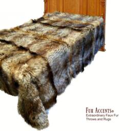 Luxury Faux Wolf Fur Throw Blanket - Golden Brown Minky Lining - thumbnail 2