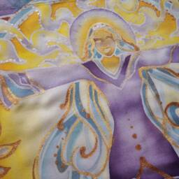 Mini Batik Wall Hanging Flag, Gift For Kids, Small Art Handmade Banner, Purple Batik, Tapestry Sun Wisdom - thumbnail 3