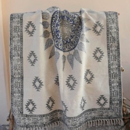 Large Block-Printed Cotton Dhurrie Rug, 5x8 Ft, Bohemian Decor - thumbnail 3