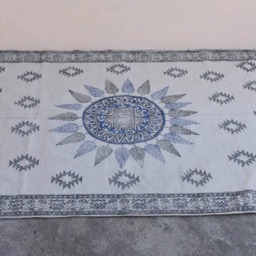 Large Block-Printed Cotton Dhurrie Rug, 5x8 Ft, Bohemian Decor - thumbnail 4