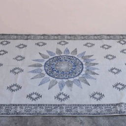 Large Block-Printed Cotton Dhurrie Rug, 5x8 Ft, Bohemian Decor - thumbnail 2