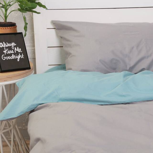 Natural Cotton Double-Sided Duvet Cover in Gray & Aquamarine. Twin, Full, Queen, King, Single, Kingsingle, Double, Custom Size - image 1