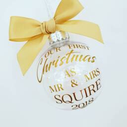Our First Christmas As Mr & Mrs Personalised Christamas Tree Bauble, Wedding Keepsake
