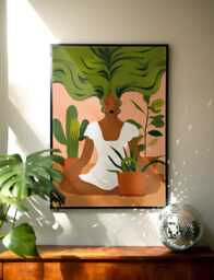 Meditation Woman Art Print, Botanical Illustration, Calm Wall - thumbnail 1
