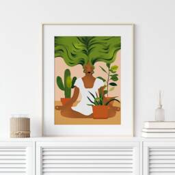 Meditation Woman Art Print, Botanical Illustration, Calm Wall - thumbnail 2
