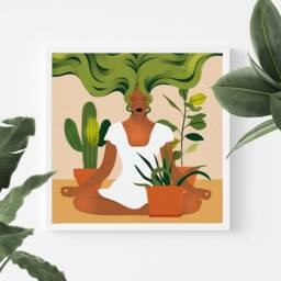 Meditation Woman Art Print, Botanical Illustration, Calm Wall - thumbnail 3