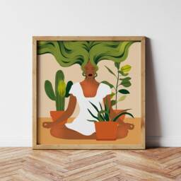 Meditation Woman Art Print, Botanical Illustration, Calm Wall - thumbnail 4