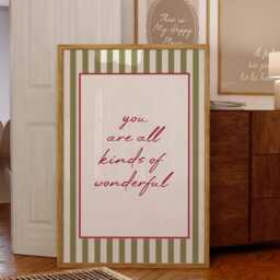 You Are All Kinds Of Beautiful, Green & Red Stripes Wall Decor, Self Love Poster Quote, Motivational Print, Minimalist Bedroom - thumbnail 2