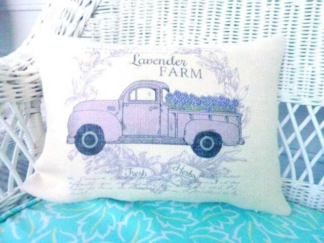 Lavender Truck Pillow Cover, Farmhouse Burlap Throw - image 1