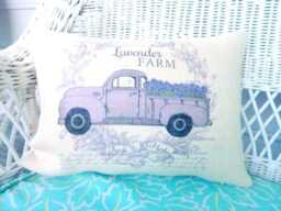 Lavender Truck Pillow Cover, Farmhouse Burlap Throw - thumbnail 1