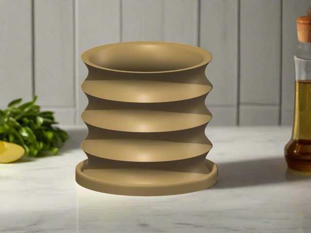Sustainable Planter With Drainage - Soft Wave Indoor Pot, Eco-Friendly 3D Printed Design Matching Tray Brim - image 1