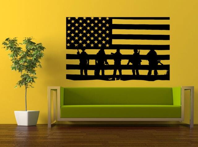 Wall Decal Vinyl Sticker Decals Peal & Stick Cheap Decor Art American Army Navy Marine Military Soldier Troops Salute Flag L391 - image 1