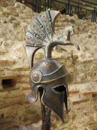 Greek Corinthian Helmet Bronze Powder Sculpture, Ancient Armor Replica