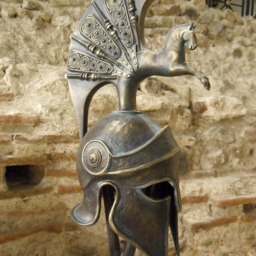 Greek Corinthian Helmet Bronze Powder Sculpture, Ancient Armor Replica - thumbnail 4