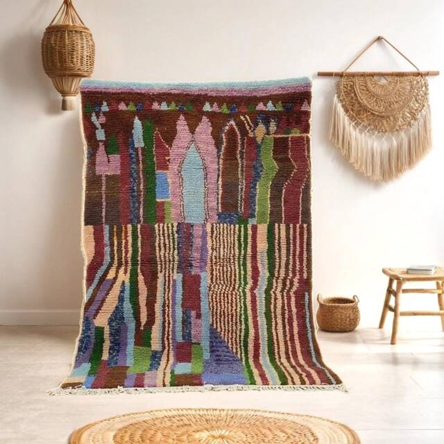 Hand-Loomed Moroccan Rug, Architectural Design, Wool Blend, Multicolor Landscape - Custom - image 1