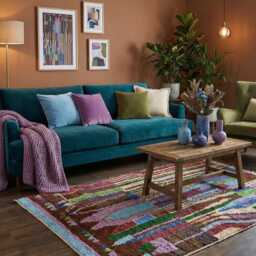 Hand-Loomed Moroccan Rug, Architectural Design, Wool Blend, Multicolor Landscape - Custom - thumbnail 2