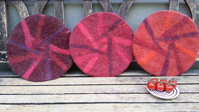 Handfelted Seat Cushion Abstract, Red - image 1
