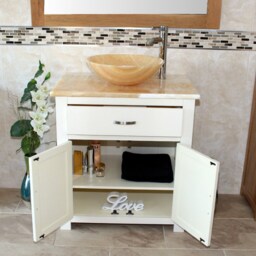 Bathroom Vanity Unit - White Painted Golden Onyx Basin & Top 502Pgo25Go - thumbnail 2