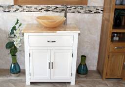 Bathroom Vanity Unit - White Painted Golden Onyx Basin & Top 502Pgo25Go