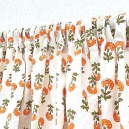 Orange Marigold Hand Block Printed Organic Cotton Curtain Panels, Rod Pocket Drapes, 2 Panels - thumbnail 2