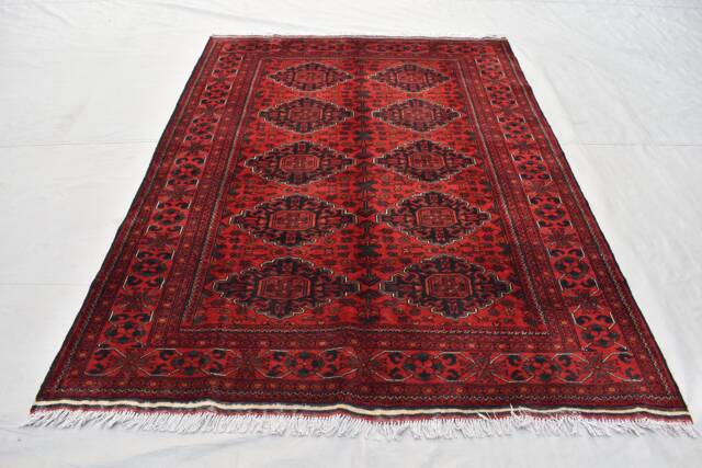 Handmade Afghan Khal Mohammadi Rug Turkmen Wool, Geometric Design - 4'10x6'8 - image 1