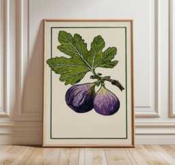 Vintage Fig Botanical Print, Fruit Wall Art, Rustic Kitchen Poster, Green & Purple Illustration, Nature Inspired Home Decor - thumbnail 1