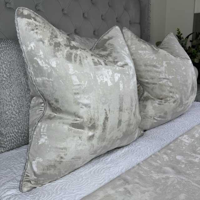 Champagne Cushion Cover, Grey Piped Pillow Luxury Metallic Bedding, Designer Fabric Tessere - image 1
