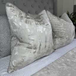 Champagne Cushion Cover, Grey Piped Pillow Luxury Metallic Bedding, Designer Fabric Tessere - thumbnail 1
