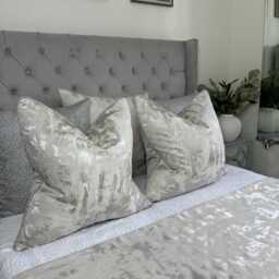 Champagne Cushion Cover, Grey Piped Pillow Luxury Metallic Bedding, Designer Fabric Tessere - thumbnail 4