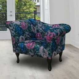Designer Fuchsia Floral Chaise Chair - Velvet Blossom Handmade in Britain - thumbnail 1