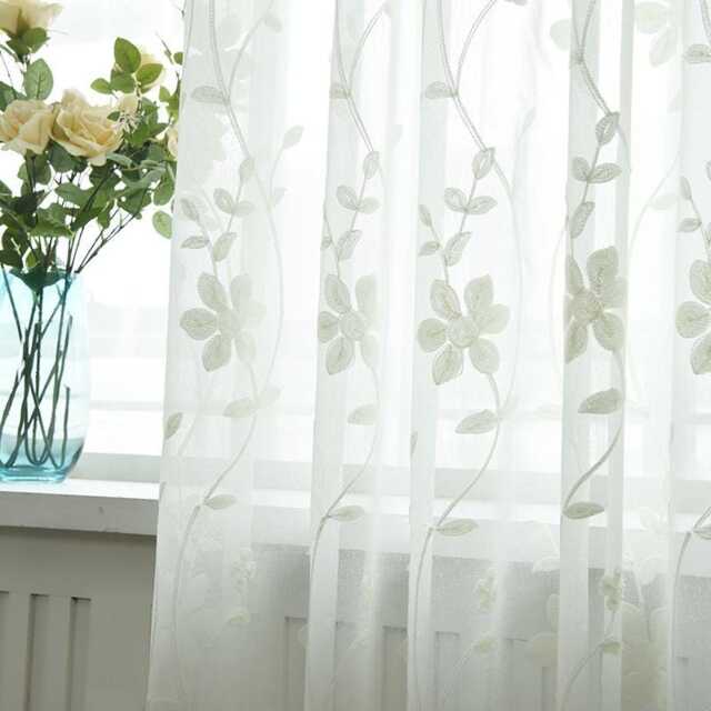 Custom Voile Curtain Sheer Polyester Vine Flower Embroidered Curtain , Made To Measure - image 1