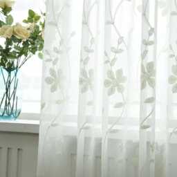 Custom Voile Curtain Sheer Polyester Vine Flower Embroidered Curtain , Made To Measure - thumbnail 1