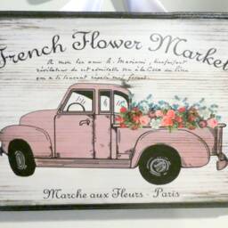 French Flower Market Sign, Wood Wall Plaque With Pink Truck, Country Decor - thumbnail 2