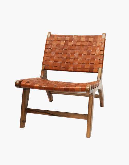 New Special Price Caramel Brown Luxury Leather & Walnut Wood Woven Lounge Chair, Accent Handmade Armchair, Woven Leather - image 1