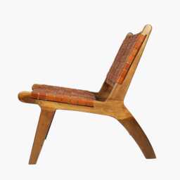 New Special Price Caramel Brown Luxury Leather & Walnut Wood Woven Lounge Chair, Accent Handmade Armchair, Woven Leather - thumbnail 3