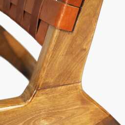 Introductory Offer Caramel Brown Luxury Leather & Walnut Wood Woven Lounge Chair, Accent Handmade Armchair, Woven Leather - thumbnail 4