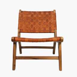 New Special Price Caramel Brown Luxury Leather & Walnut Wood Woven Lounge Chair, Accent Handmade Armchair, Woven Leather - thumbnail 2
