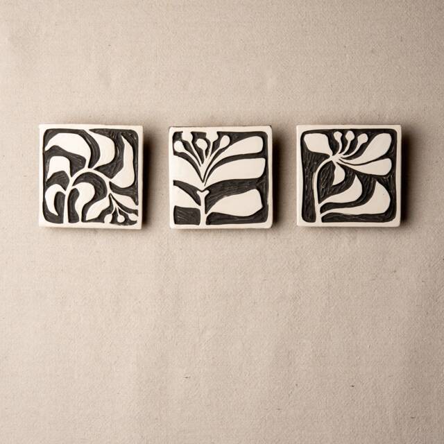 Tile Wall Art - Choose From 3 Patterns Stoneware Ceramic - Made To Order Mod Peony - image 1