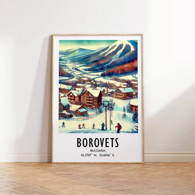Borovets Ski Poster - Watercolour Art Print - Travel Wall Artwork Skiing Gifts Bulgaria Alps Decor Resort Snowboard Gift - image 1