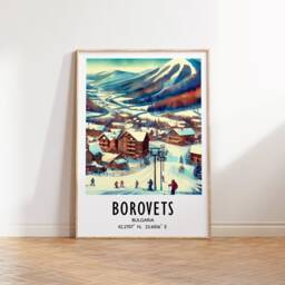 Borovets Ski Poster - Watercolour Art Print - Travel Wall Artwork Skiing Gifts Bulgaria Alps Decor Resort Snowboard Gift - thumbnail 1