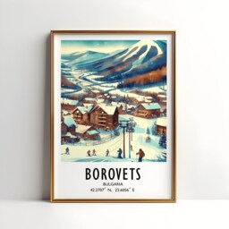 Borovets Ski Poster - Watercolour Art Print - Travel Wall Artwork Skiing Gifts Bulgaria Alps Decor Resort Snowboard Gift - thumbnail 3