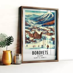 Borovets Ski Poster - Watercolour Art Print - Travel Wall Artwork Skiing Gifts Bulgaria Alps Decor Resort Snowboard Gift - thumbnail 2
