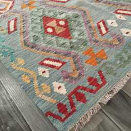 Handmade Afghan Kilim Rug, Geometric Tribal Design, Multicolour Artisan Persian Turkish Flatweave, Natural Wool, 162x103 cm - thumbnail 4