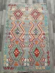 Handmade Afghan Kilim Rug, Geometric Tribal Design, Multicolour Artisan Persian Turkish Flatweave, Natural Wool, 162x103 cm - thumbnail 1