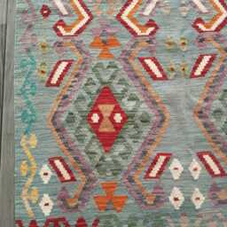 Handmade Afghan Kilim Rug, Geometric Tribal Design, Multicolour Artisan Persian Turkish Flatweave, Natural Wool, 162x103 cm - thumbnail 2