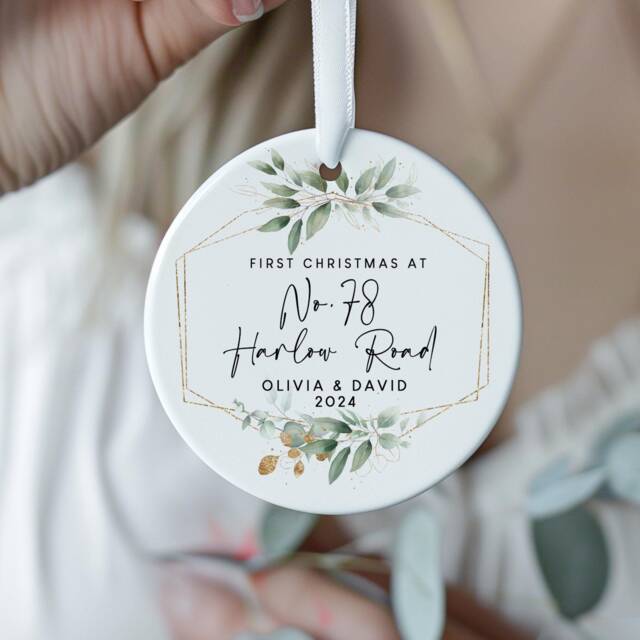 Personalised First Christmas At New Home, 1st Road Name Ornament, Home Bauble Decoration - image 1
