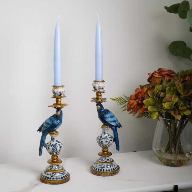 Ornate Parrot Dinner Candle Holders Blue/Green - image 1